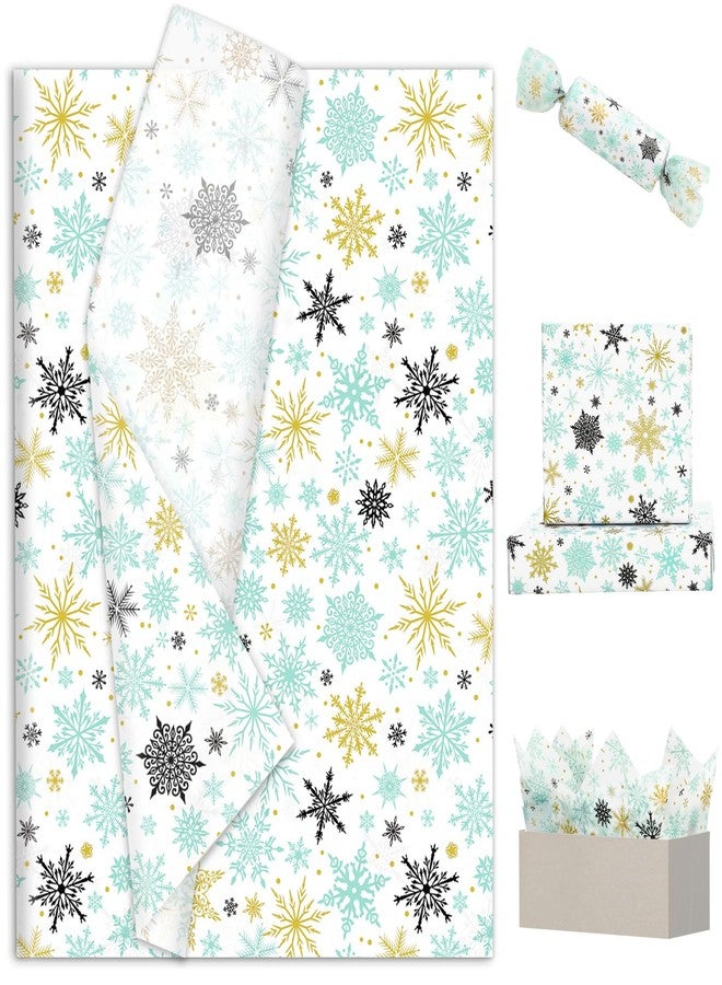 JarThenaAMCS ورق تغليف هدايا مزخرف من JarThenaAMCS، 100 ورقة، أزرق وبني، بنقشة ندفة الثلج، ورق فني مزخرف لحفلات عيد الميلاد الشتوية والأعمال اليدوية، مقاس 14 × 20 بوصة - Image 1